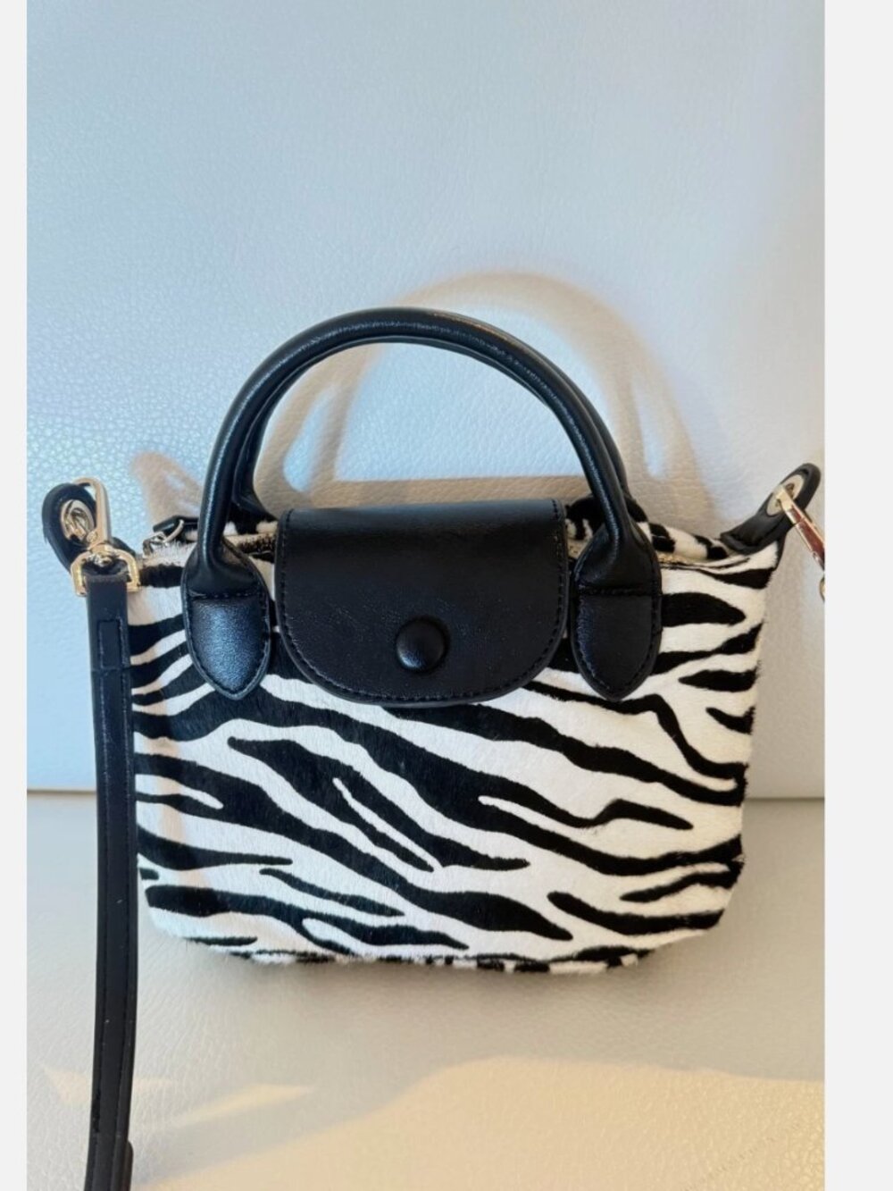 HOUSE OF HARLOW 1960 ZEBRA PRINT GENUINE CALF HAIR MINI SATCHEL CROSSBODY BAG